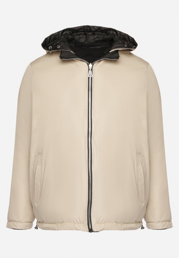 Czarna Kurtka Dwustronna z Odpinanym Kapturem Frolbia