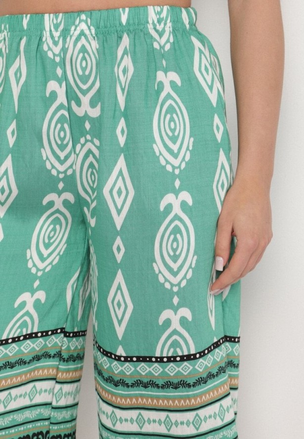 Zielone Szorty z Wysokim Stanem i Wzorem Etno Filanetia