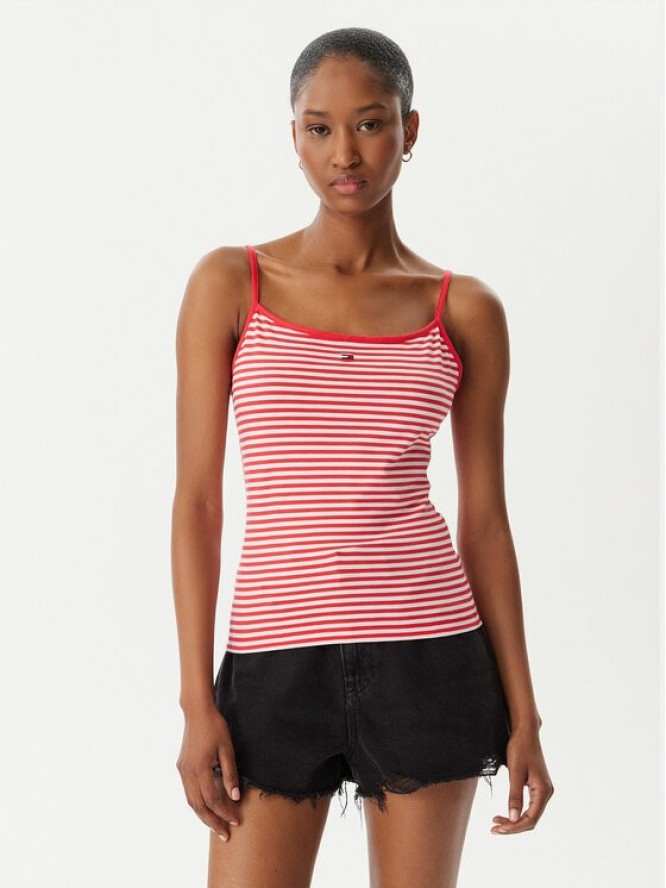 Tommy Jeans Top Essential DW0DW20675 Czerwony jasny Slim Fit