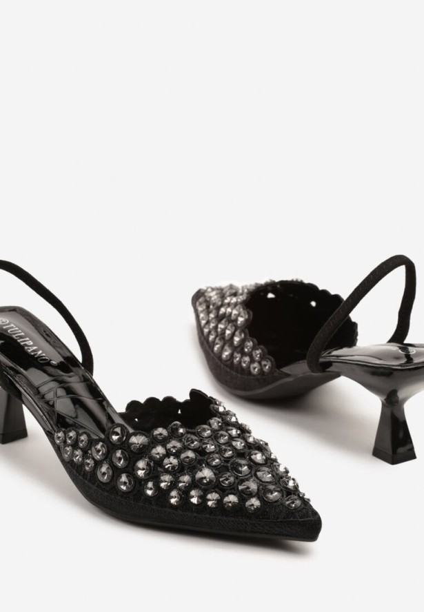 Czarne Sandały na Kaczuszce z Cyrkoniami Lenoriel