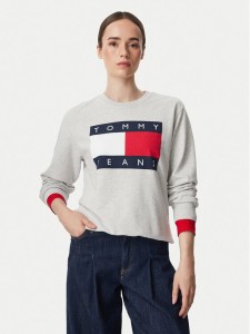 Tommy Jeans Bluza Flag DW0DW23906 Szary jasny Regular Fit