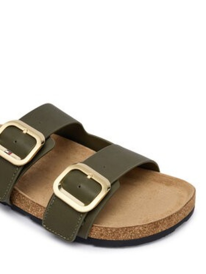 Tommy Hilfiger Klapki Leather Double Strap Cork Sandals FW0FW09118 Zielony