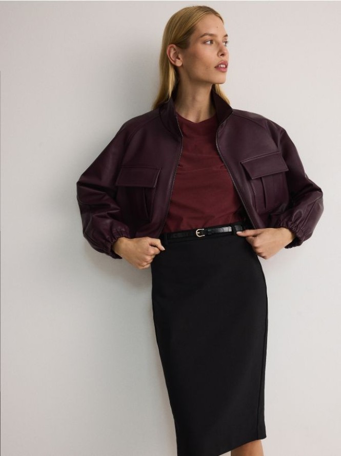 Spódnica midi z paskiem - czarny