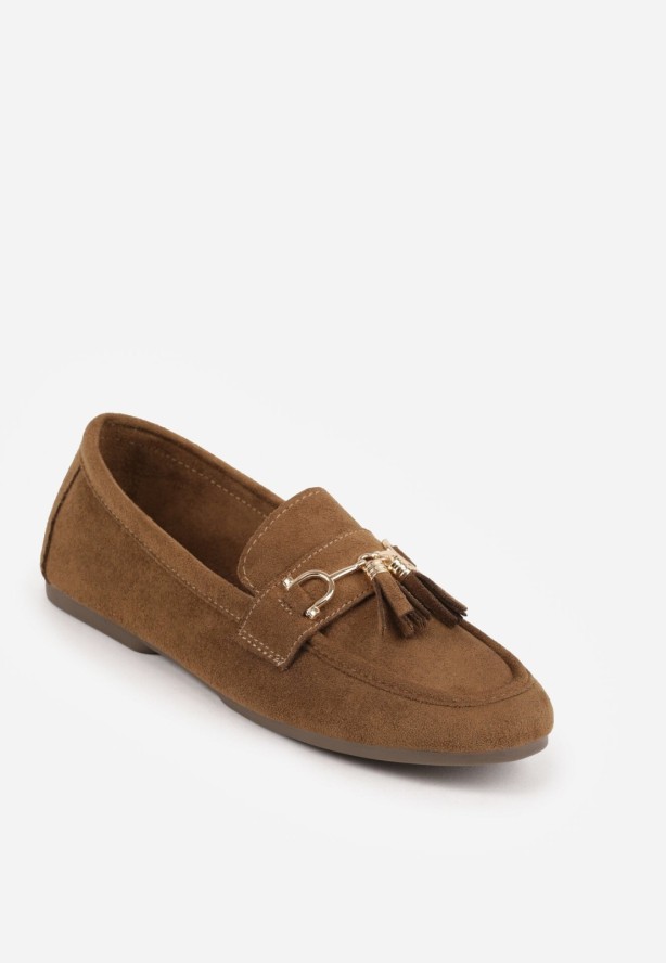 Ciemnobeżowe Mokasyny VICES z Modnymi Chwostami z Imitacji Zamszu z Wkładką z Naturalnej Skóry Calirea