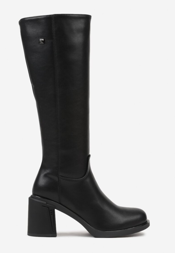 Czarne Kozaki VICES na Słupku ze Skóry Naturalnej Fezenna