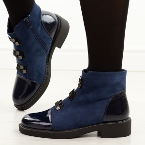 Niebieskie płaskie botki damskie M.Daszyński sa252-4