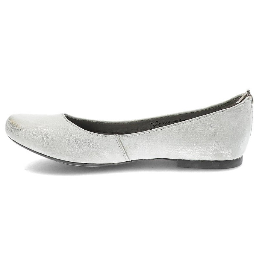 Baleriny damskie Maciejka, wsuwane na płaskiej podeszwie, srebrne, 01350-35-00-5