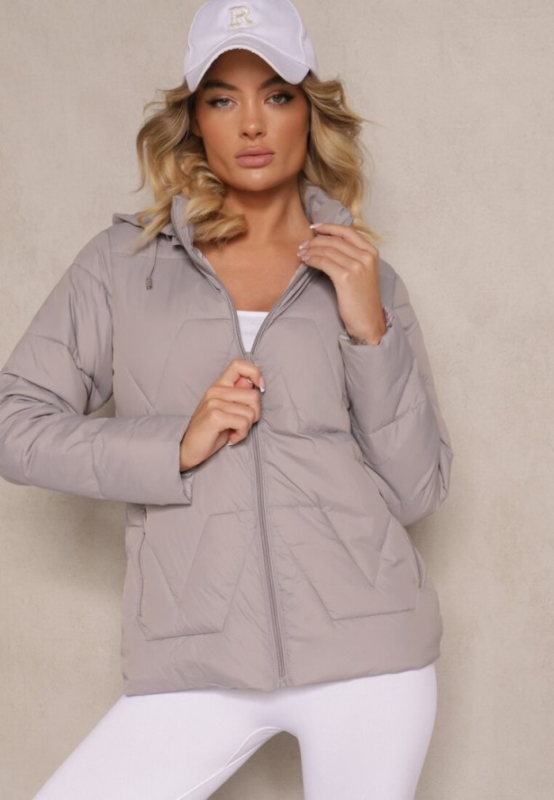 Jasnoszara Pikowana Kurtka Przejściowa z Kapturem Silidi