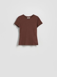 Bawełniany t-shirt slim fit - ciemnobrązowy