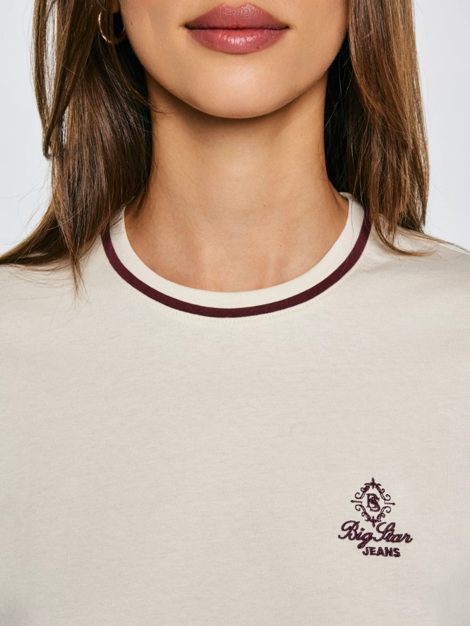 Koszulka damska z haftem na piersi kremowa Lemorse 103