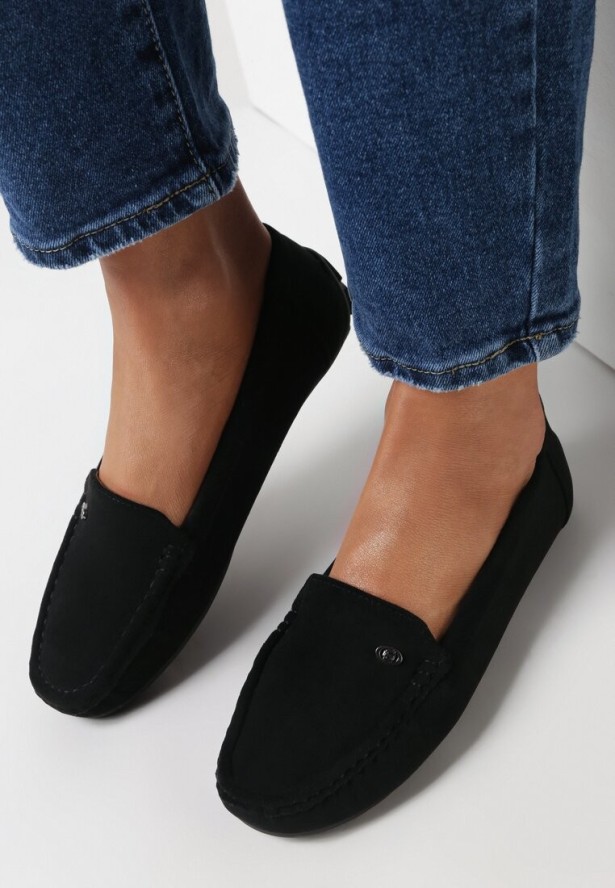 Czarne Mokasyny na Płaskiej Podeszwie ze Skórzaną Wkłądką Tyrion