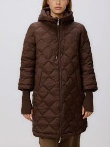 Długa kurtka z kapturem - ciemnobrązowy