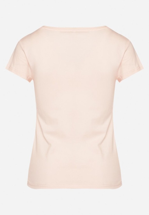 Jasnoróżowy Bawełniany T-shirt z Ozdobnym Nadrukiem Setonisea