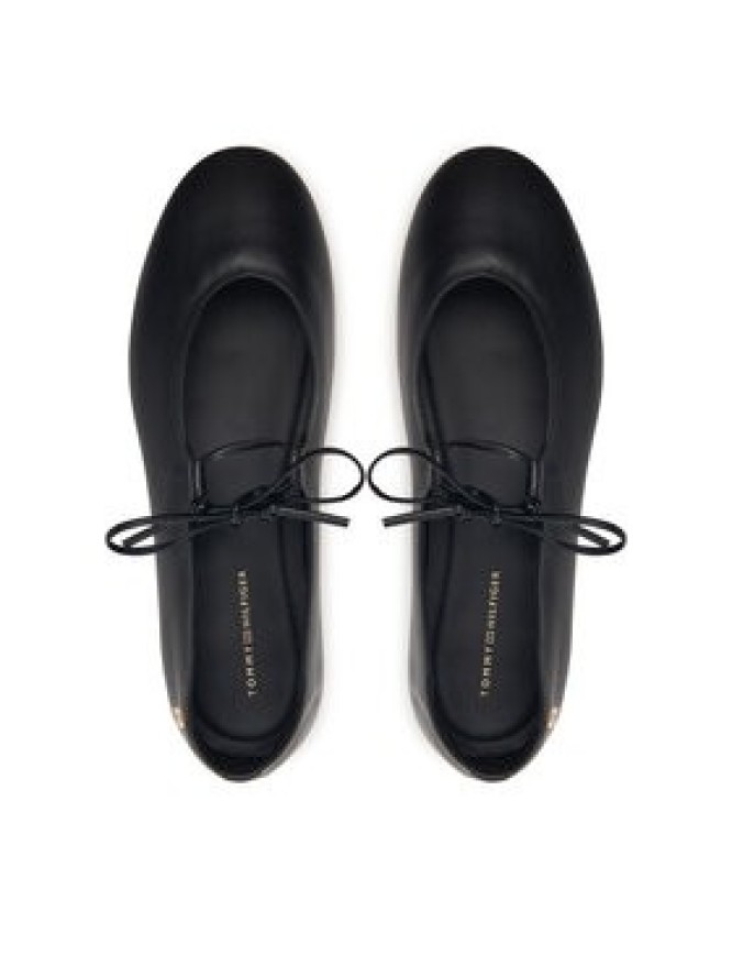 Tommy Hilfiger Baleriny Lace-Up Leather Ballerina FW0FW09542 Czarny