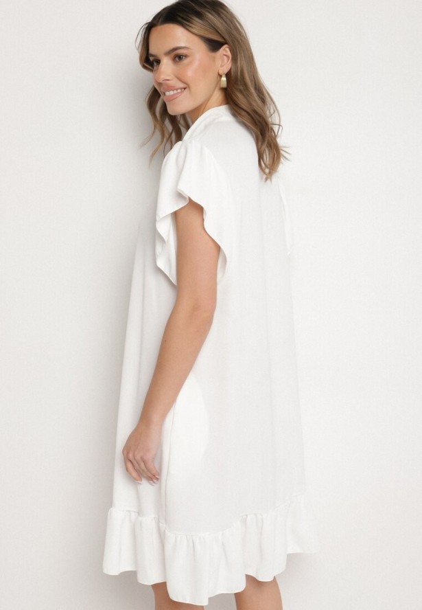 Biała Sukienka Koszulowa z Guzikami i Falbankami Tenalena