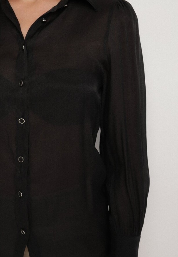 Czarna Klasyczna Koszula z Wiskozą Linarina