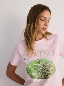 Bawełniany t-shirt z nadrukiem - pastelowy róż