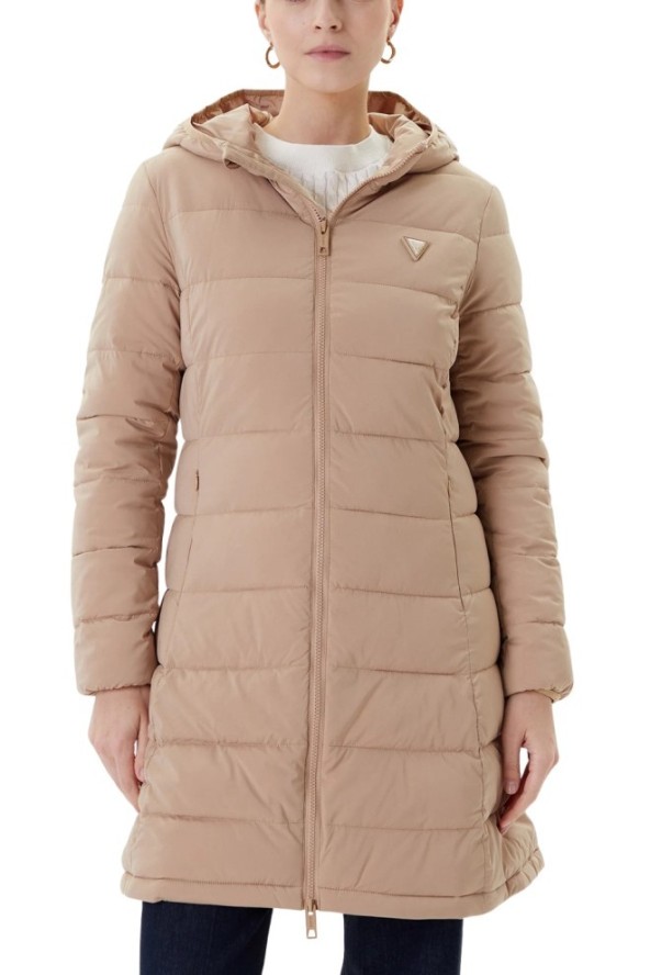 GUESS Brązowa długa damska kurtka New Aleta, Rozmiar S