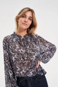 Koszula z wiązanym dekoltem niebieska