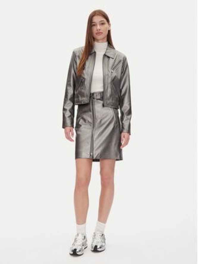 DKNY Spódnica z imitacji skóry P4JN6XIM Srebrny Regular Fit