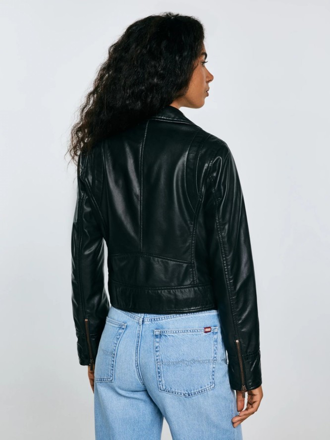 Kurtka damska ramoneska skórzana czarna Mhaela 906