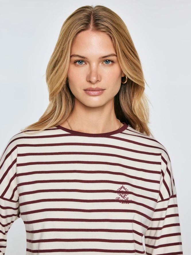 Bluzka damska w paski beżowo-bordowe Alerra 604