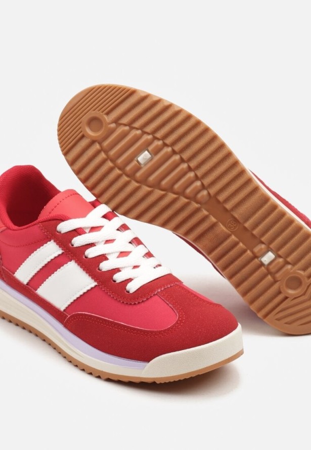 Czerwone Sneakersy Klasyczne Tenisówki z Przeszyciami Kelluria