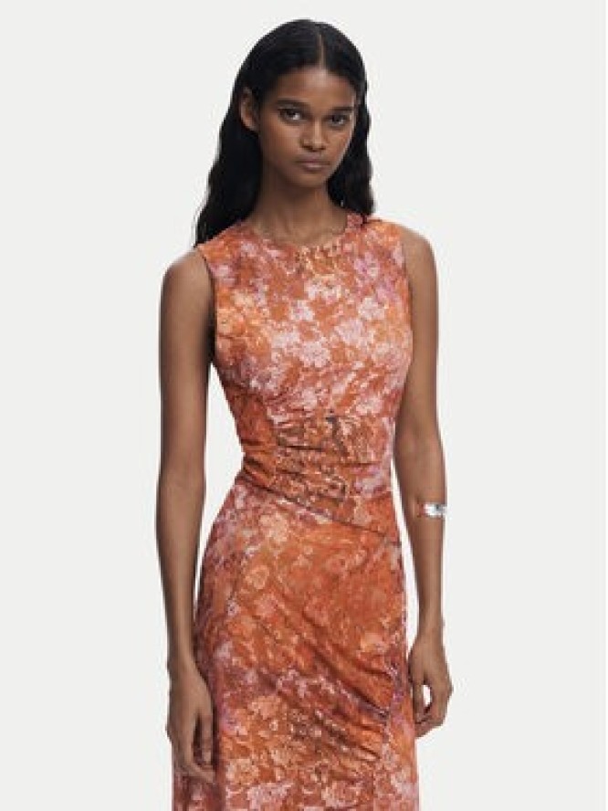 Desigual Sukienka koktajlowa Lua 25WWVK26 Pomarańczowy Slim Fit