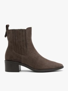 Brązowe sztyblety na słupku ze skóry welurowej