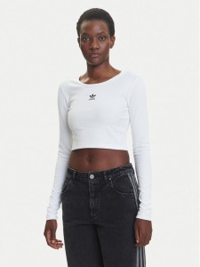 adidas Bluzka Essentials Ribbed JC9011 Biały Slim Fit