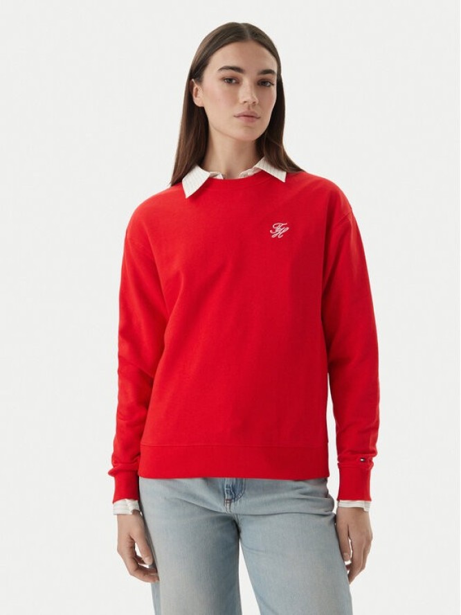 Tommy Hilfiger Bluza Logo Embroidery WW0WW48724 Czerwony Relaxed Fit