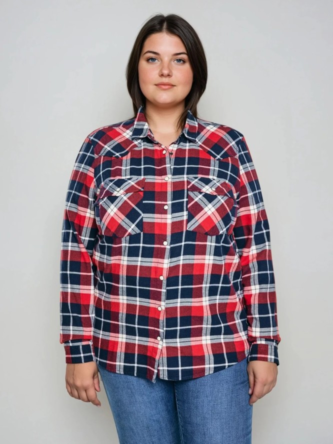 Koszula damska flanelowa z kratę czerwono-granatowa Hiri 603