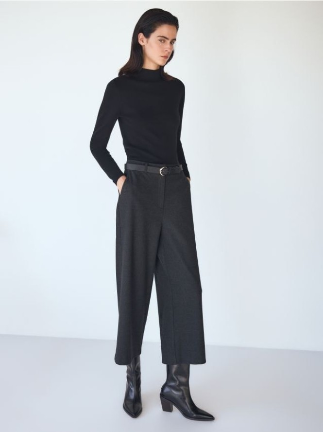 Spodnie culotte z paskiem - czarny