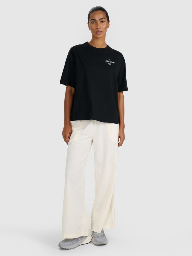 4F T-shirt oversize z nadrukiem damski - czarny L