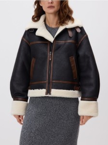 Kurtka z imitacją kożucha - czarny