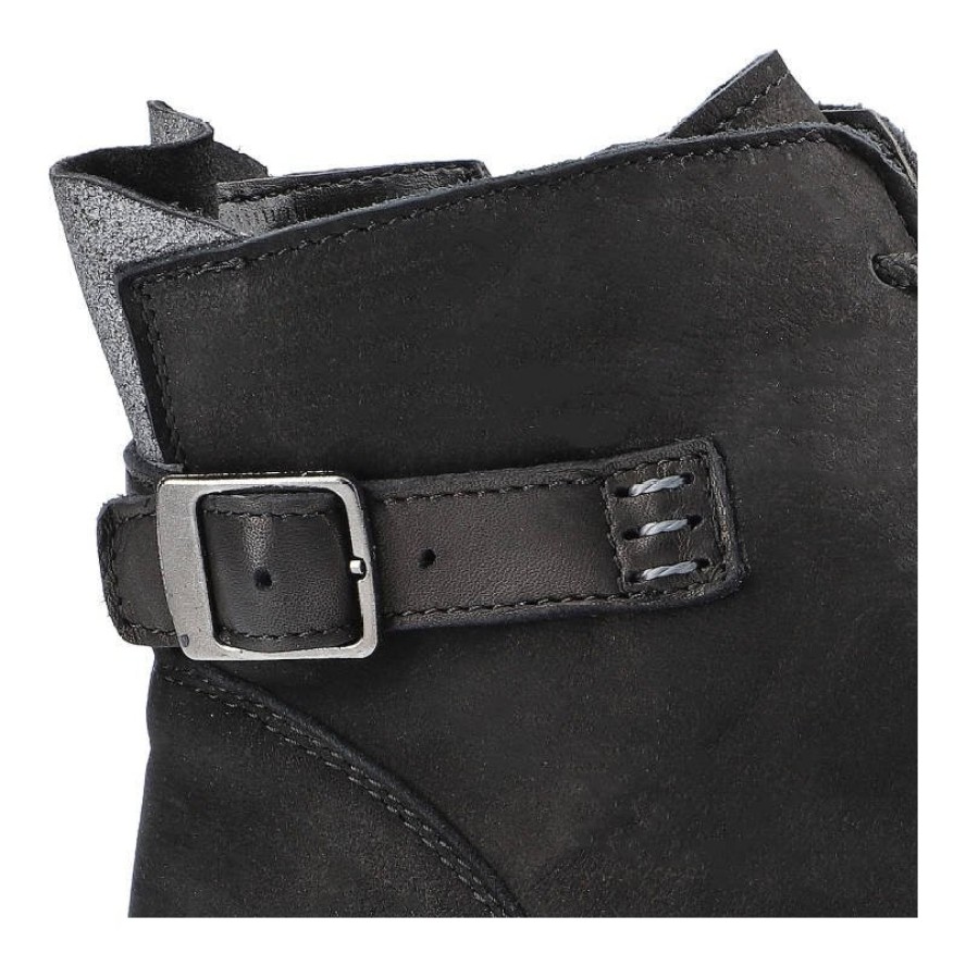 Czarne Botki Pollonus Damskie Wiązane Obuwie