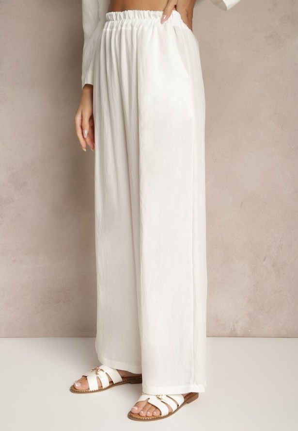 Biały Komplet z Wiskozy Spodnie o Szerokim Kroju i Koszula Novesca