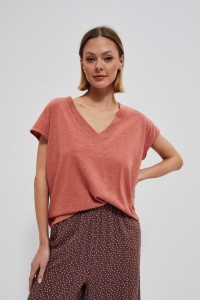 Bawełniany t-shirt z dekoltem V