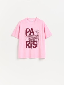 Bawełniany t-shirt z nadrukiem - różowy
