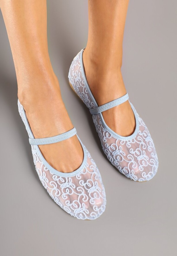 Niebieskie Transparentne Balerinki Vices z Haftem i Paskiem Nilovianna