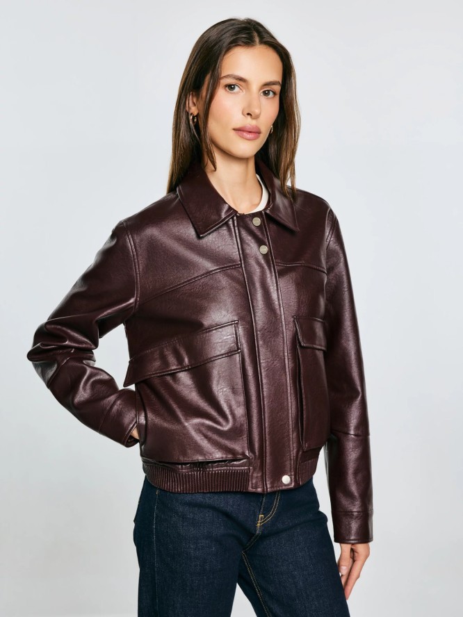 Kurtka damska ze skóry ekologicznej bordowa Britni 604
