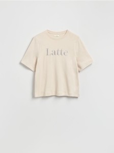 T-shirt z haftowanym napisem - beżowy