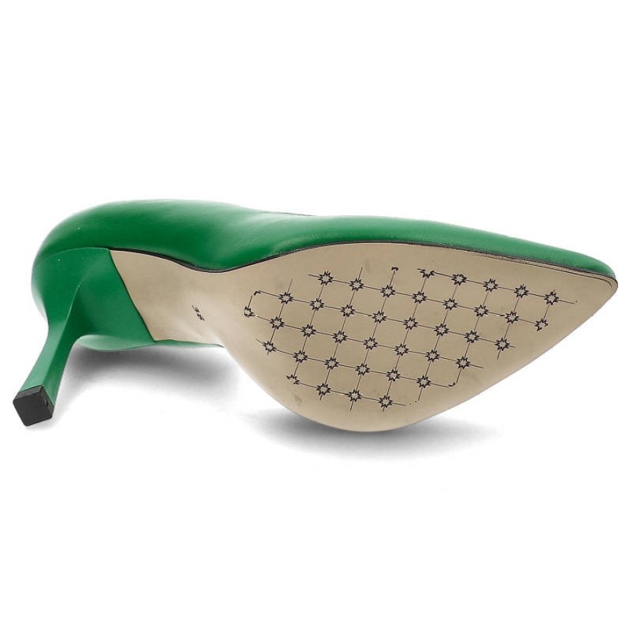 Zielone Szpilki Karino Eleganckie Skórzane Buty