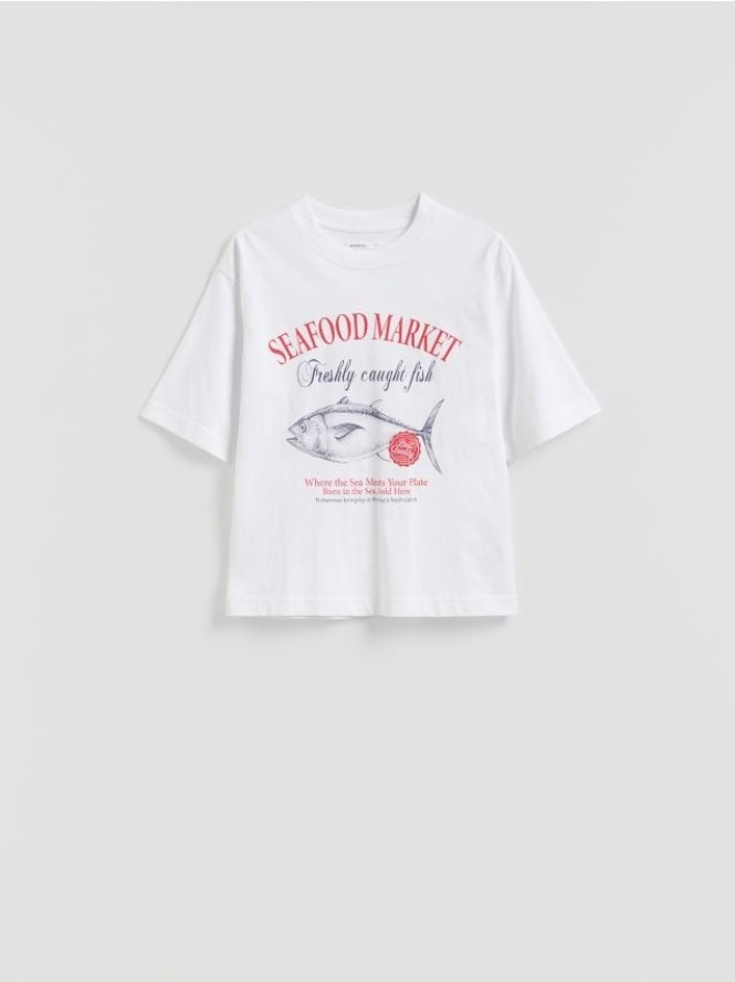 Bawełniany t-shirt z nadrukiem - biały