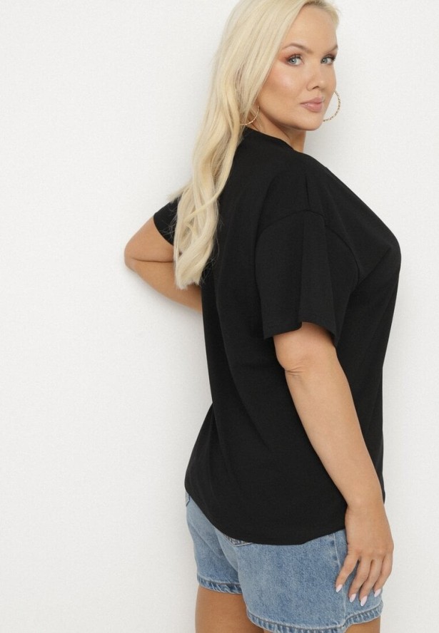 Czarny T-shirt z Bawełny z Naszywką Kwiatu Firirene