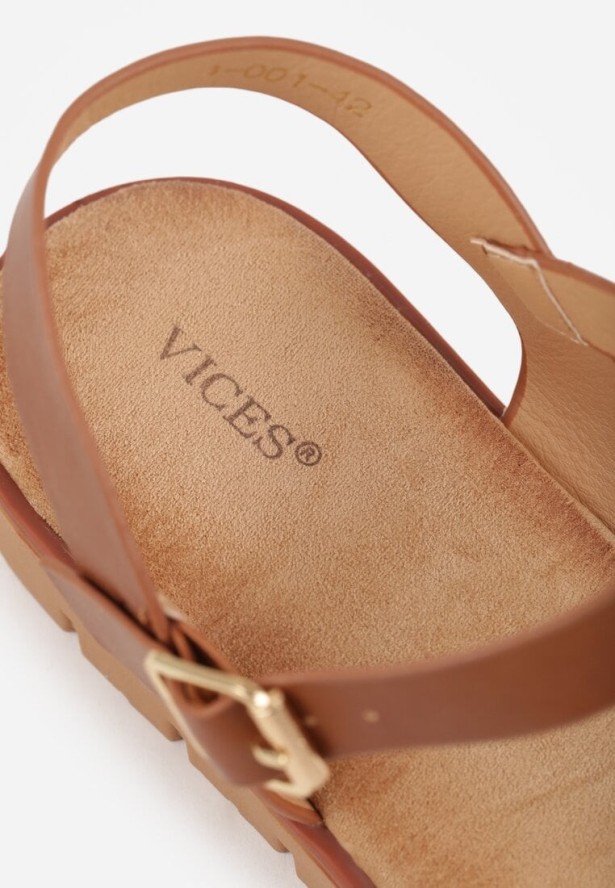 Beżowe Sandały VICES w Stylu Basic z Paskiem z Klamerką Loretha