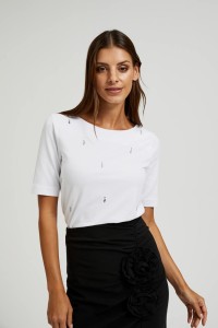 Bluzka ozdobiona koralikami biała