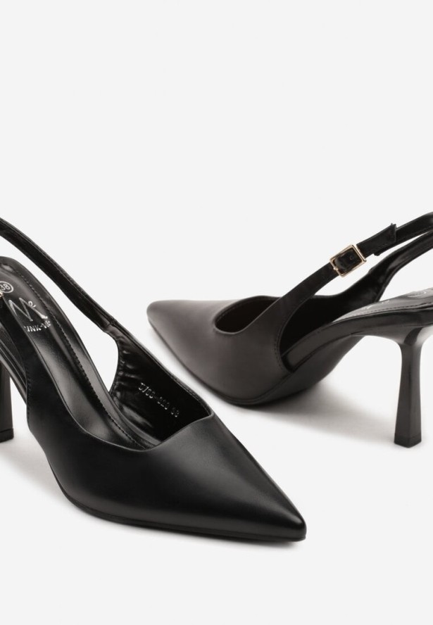 Czarne Klasyczne Sandały Szpilki Slingback ze Szpiczastym Noskiem Saniffia