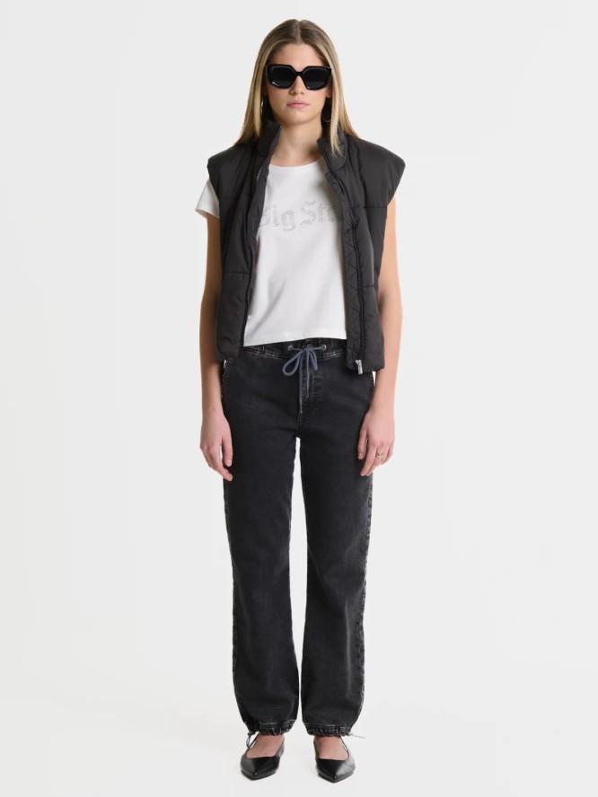 Jeansy damskie loose z regulacją dołu nogawki czarne Robbin 919