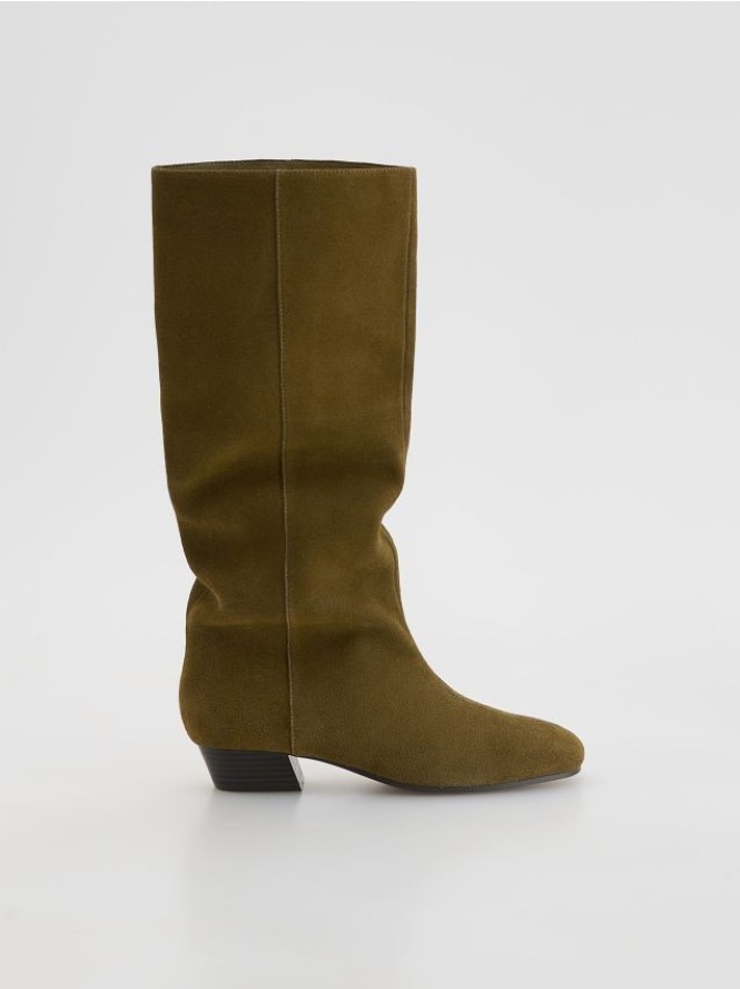 Zamszowe kozaki - oliwkowy